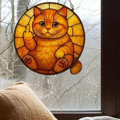 Ловец солнца Кот 2D Акриловая подвеска Кот Декор для окна Кот показывающий средний палец для спальни гостиной балкона настенное искусство
