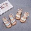 Девочки Сандалии Сладкие Бусины Детская Пляжная Обувь Открытый Носок Милые Бантики 2025 Лето Новые Детские Модные Туфли Принцессы Мягкая Застежка-липучка