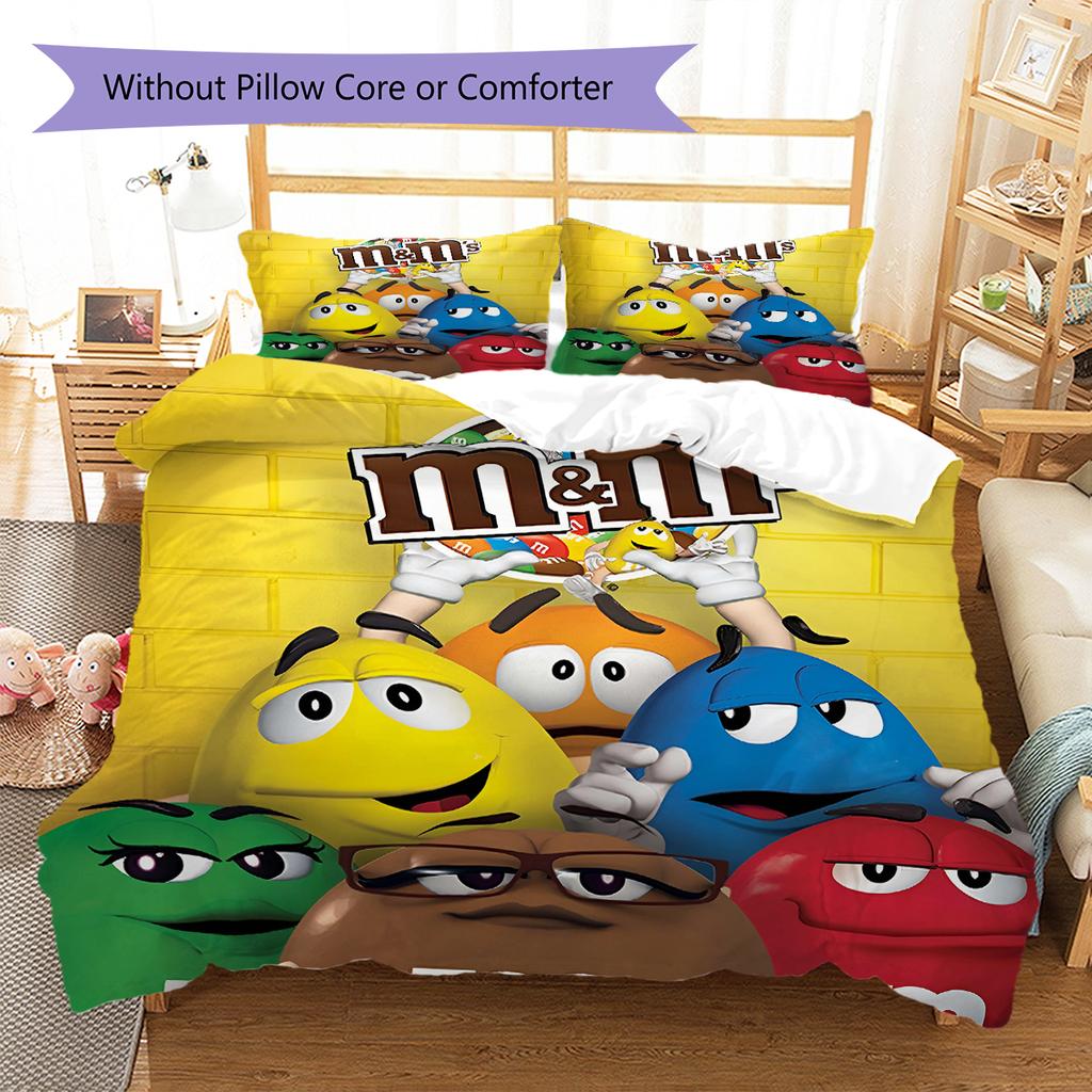 Постельное белье с узором M&M's, Комплект с одеялом, Пододеяльник, Наволочка, Домашний подарок на день рождения (1 пододеяльник + 2 наволочки, без наполнителя)