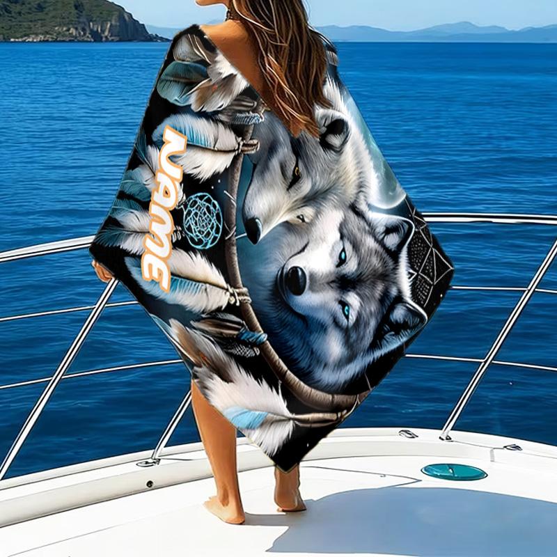 Custom Name Electric Wolf Spirit Microfiber Beach Towel Super Soft & Absorbent for Bath, Beach, Travel Bath Time Accessory, Fan gifts