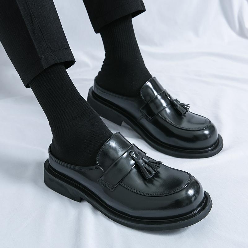 Large Size Men's Shoes Summer Casual Leather Shoes Fashion Men's Half Drag Leather Shoes Trend Foot Bag Head Leather Drag