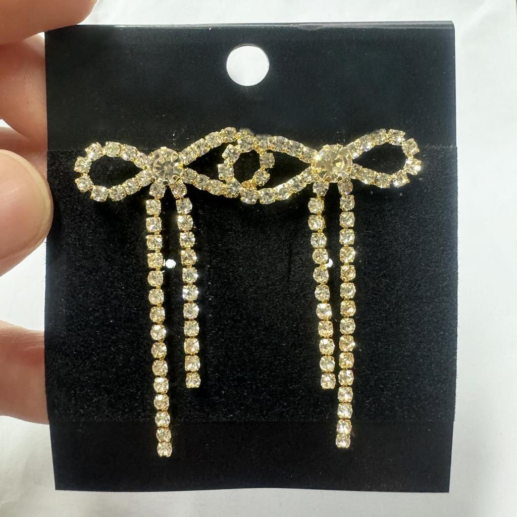 Высококлассные серьги-кисточки с бантом, блестящие маленькие серьги со стразами, элегантные трендовые женские серьги