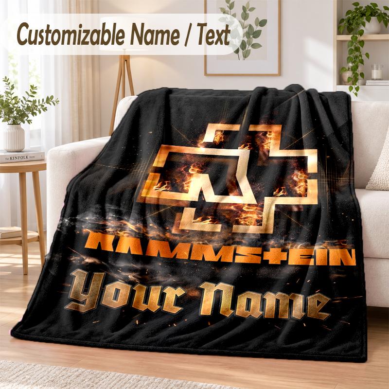 Custom Text Flannel Blanket Rammstein Print Warm Cozy Blanket Home Sofa Bedding