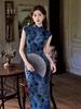 1011 autumn new cheongsam new Chinese style short-sleeved cheongsam stand-up collar waist thin long ink painting cheongsam