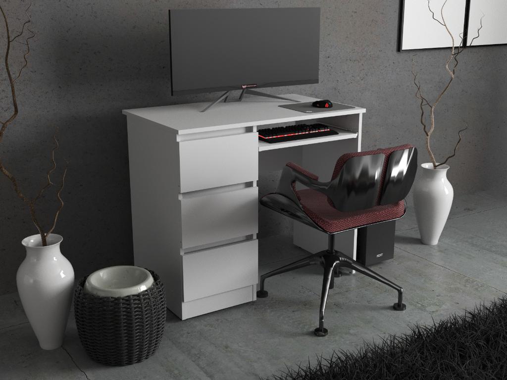 White Computer Desk 3 Drawers 90 CM School Gaming Furniture
