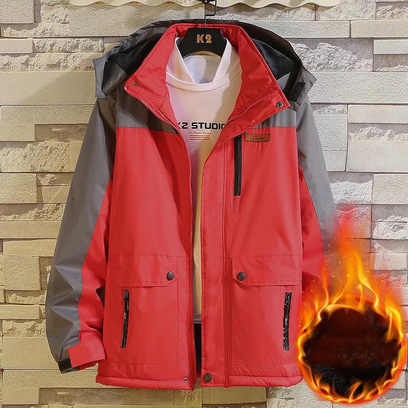 Winter Warm Tooling Men's Hooded Cotton Clothing Windproof Waterproof and Wear-resistant Coat Plus Velvet Padded Warm Outwear