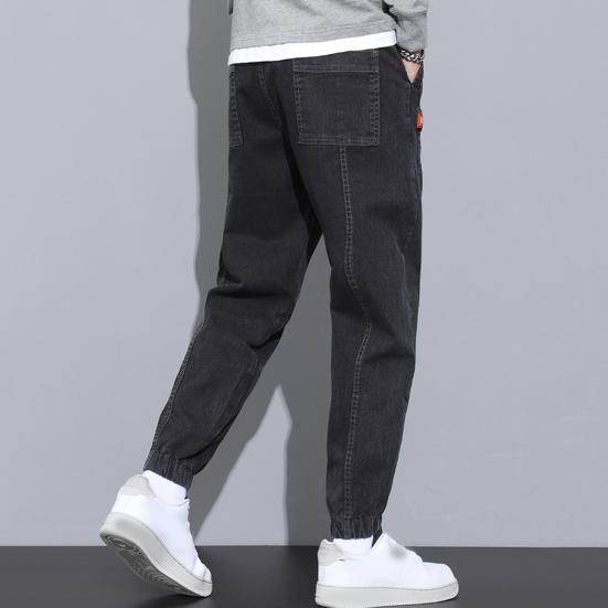 Осенне-весенние мужские брюки-карго, свободные брюки-карго с завязками на щиколотке и эластичной резинкой на талии, однотонные карманы, мягкие теплые мужские брюки до щиколотки