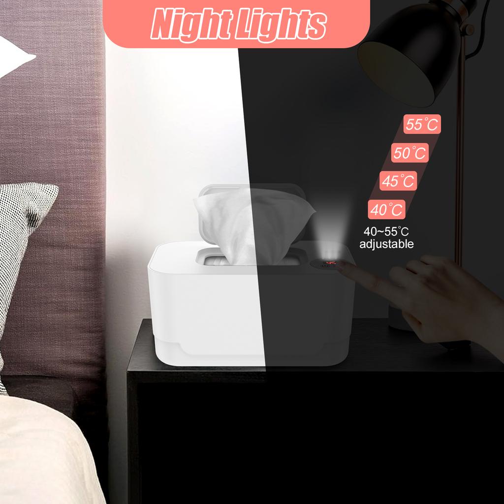 USB-подогреватель детских салфеток со светодиодной подсветкой Влажные салфетки сохраняют тепло Коробка с регулируемой температурой Подогреватель для подгузников Портативный Большой емкости