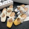 Flats Lace Women Slippers Casual Mules Shoes Square Toe Sandals 2025 Summer Dress Slingback Shoes Flip Flop Pantuflas Mujer