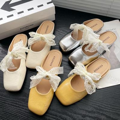 Балетки Кружево Женские Тапочки Повседневные Мюли Обувь Квадратный Носок Сандалии 2025 Лето Платье Слингбэки Вьетнамки Pantuflas Mujer