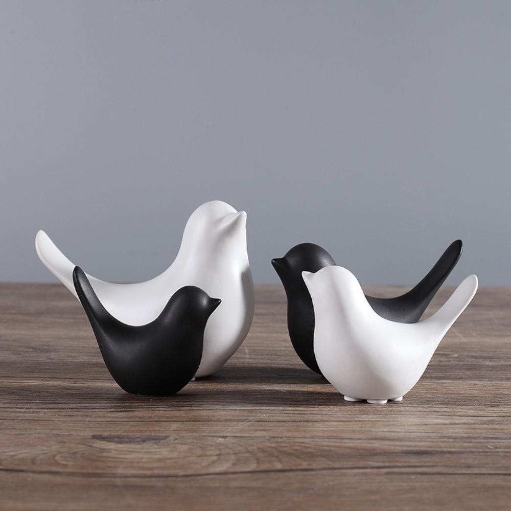 Black White Bird Sculpture Nordic Style Animal Statue Ornaments Bird Ceramic Figurines Home Decor