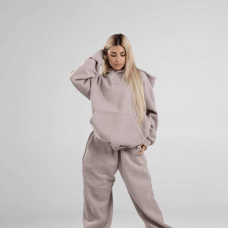 Womens Fall Winter Hooded Sweatshirt Set Embroidered Letter Fleece Lined Two Piece Outfit