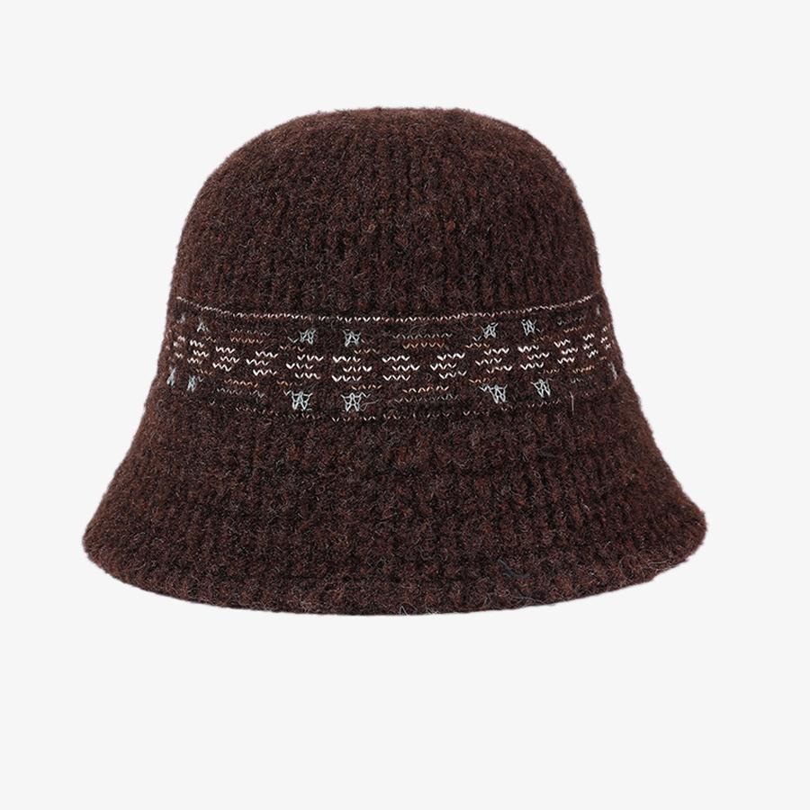 Vintage Color Jacquard Knitted Bucket Hat Women's Fisherman Hat