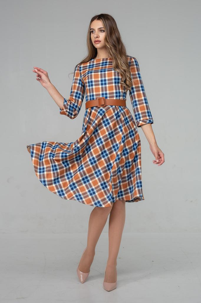 Платье-клеш в клетку за колено