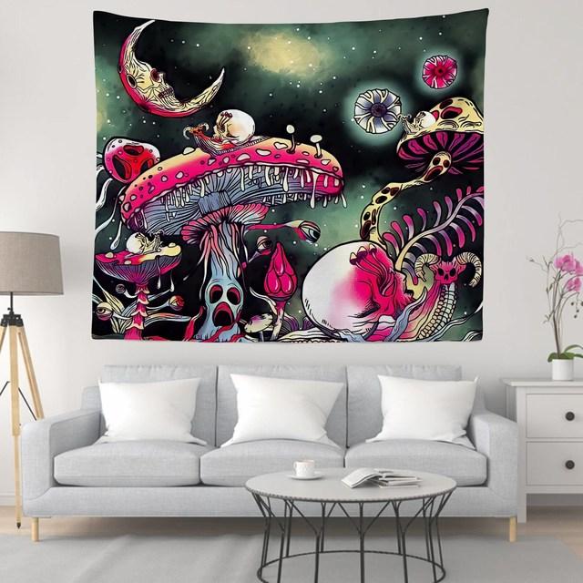 Гобелен «Древо жизни», настенный гобелен с фазой луны и змеей, триповый богемный гобелен, хиппи, грибной мотылек, цветочный декор для гостиной, спальни