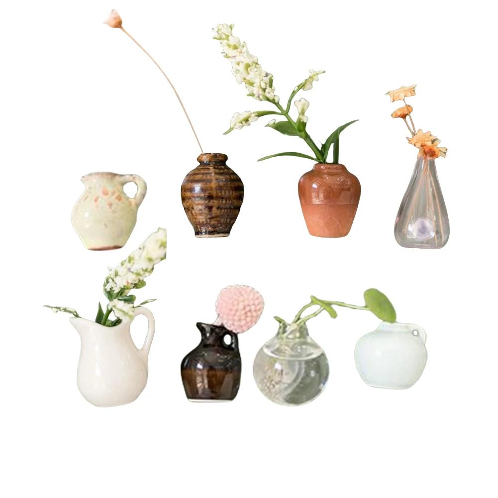 5-14pcs/Set Mini Ceramics Vase Fridge Magnets Label Mini Bonsai Magnet Button Potted Simulation Flower Vase Refrigerator Message