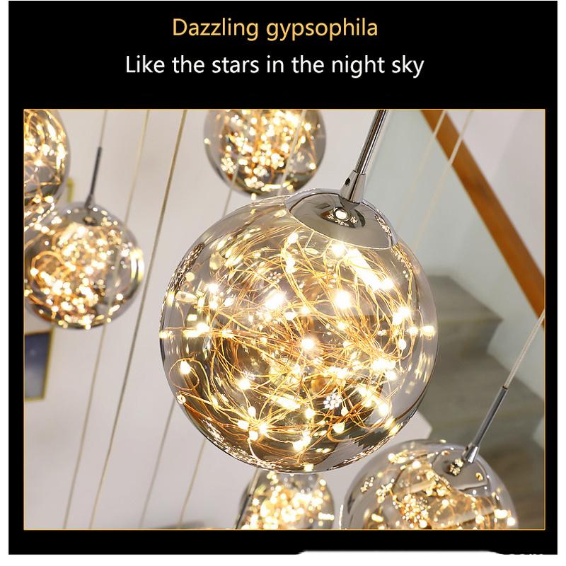 Современная люстра для гостиной, виллы, столовой, кухни, люстра, хрустальный шар, лестница, потолочный светильник