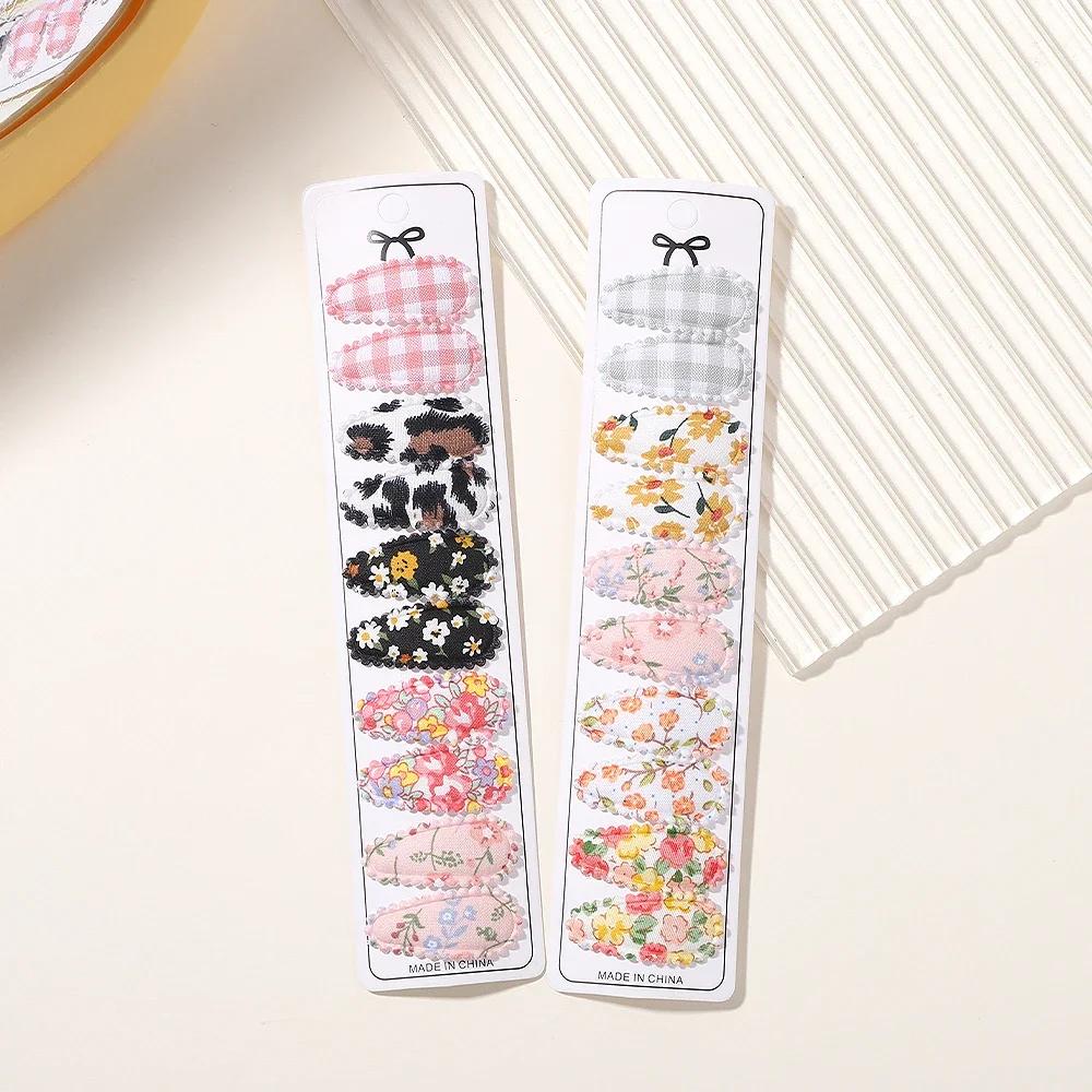 10/20Pcs Mini Print Cotton Alloy Hair Clips Hairpin for Girl Fabric Plaid BB Hairgripes Sweet Headwear Kids Hair Accessories