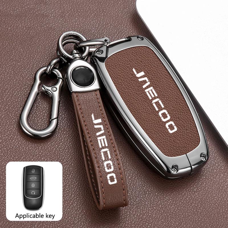 Leather Car Smart Remote Key Case Cover Protection Shell Bag For Chery Jaecoo J6 J7 J8 Phev 2023 2024 2025 Keychain Accessories WW26