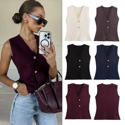 Женский вязаный жилет, однобортный, тонкий, модный кардиган 2025 года, теплый свитер без рукавов с V-образным вырезом