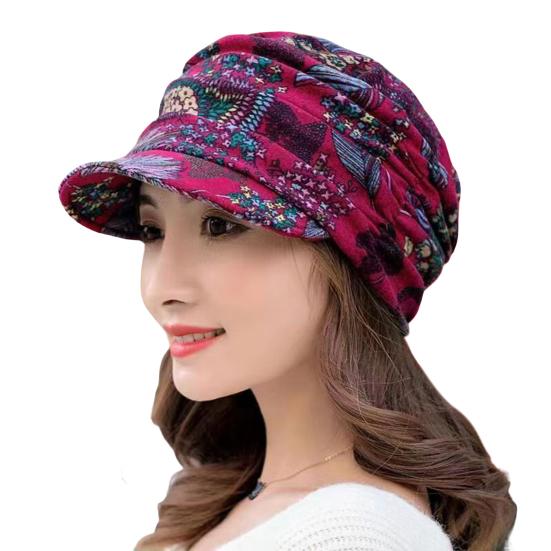 Windproof Thick Women Fashionable Ethnic Style Floral Print Autumn Winter Hat