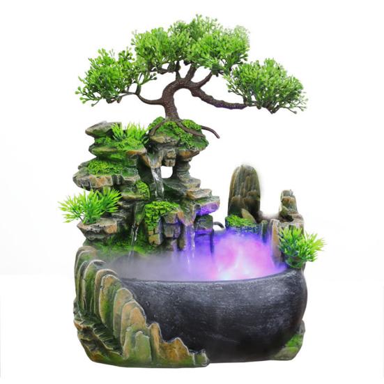 Simulation Resin Rockery Fake Tree Feng Shui Waterfall Humidifier Decoration