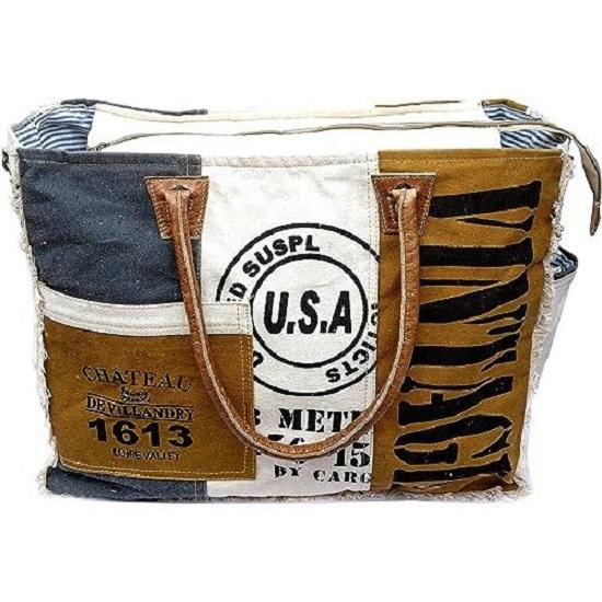 Сумки SEL de MER Переработанная большая сумка через плечо из переработанного холста и большая сумка из воловьей кожи, женская сумка-сумка из переработанного холста и воловьей кожи