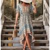Женское винтажное длинное летнее платье с цветочным принтом, женское свободное повседневное богемное пляжное платье на пуговицах, женский сарафан, халат, Vestidos, женский