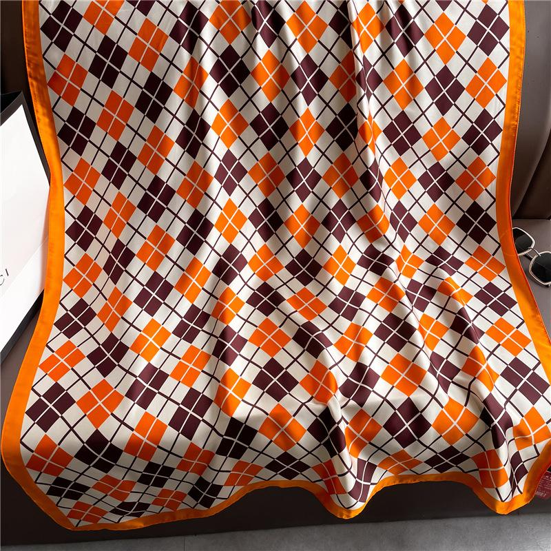 New Simple and Versatile Geometric Fashion Scarf Women's Thin Simulated Silk Shawl Sunscreen Long Large Size Silk