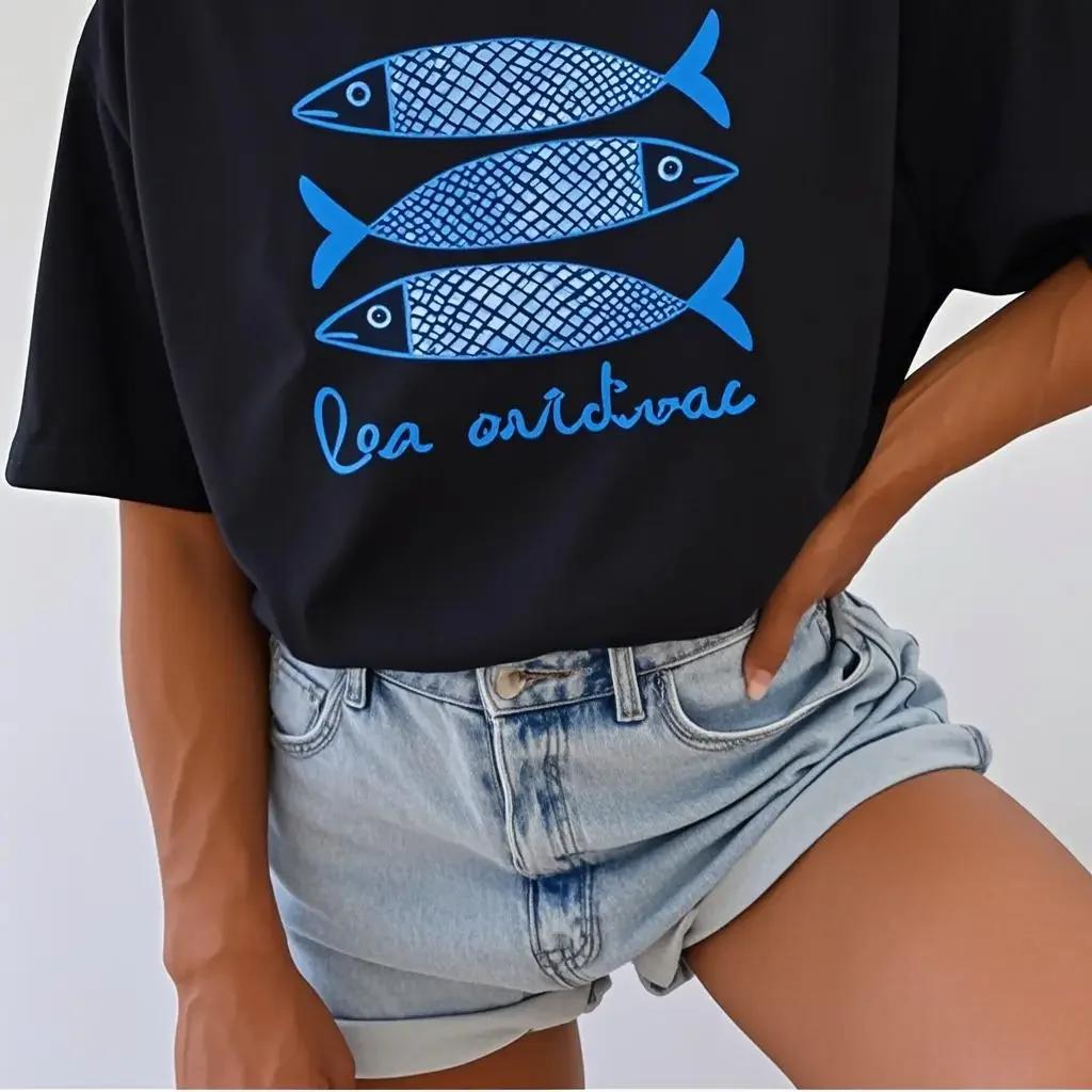 Tomato Girl Coastal Summer Girl Fashionable Casual Tshirt Sardine Women Canned Fish Casual Shirt Summer Short Sleeved Harajuku