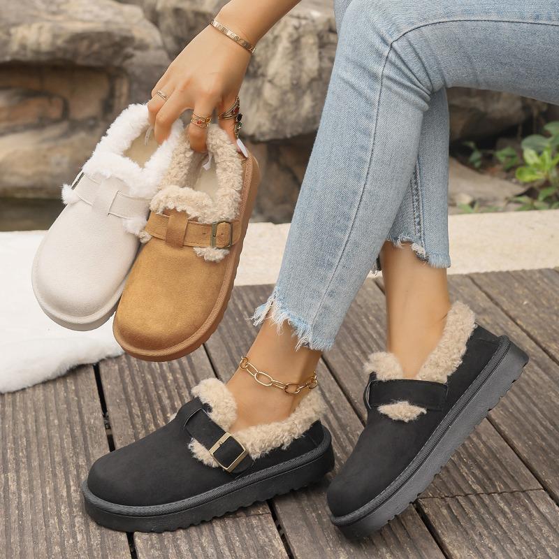 New Luxury Winter Women's Boken Shoes Plush Fashion Retro Bean Shoes Cotton Women's Flat Sole Slippers Platform Women Boots