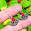 Natural Italian Red Coral Gemstone 925 Sterling Silver Earring 1.58" P9r40