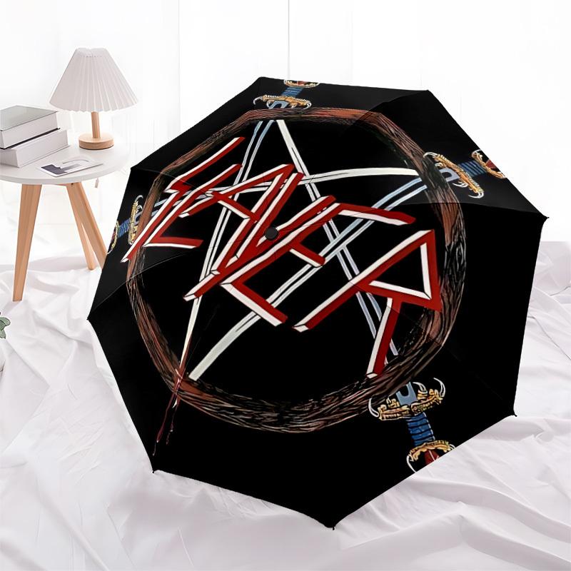 1PC Slayer Music Automatic Umbrella 8 Ribs Portable Folding Black Iron Frame for Outdoor, Beach, Travel 0905208