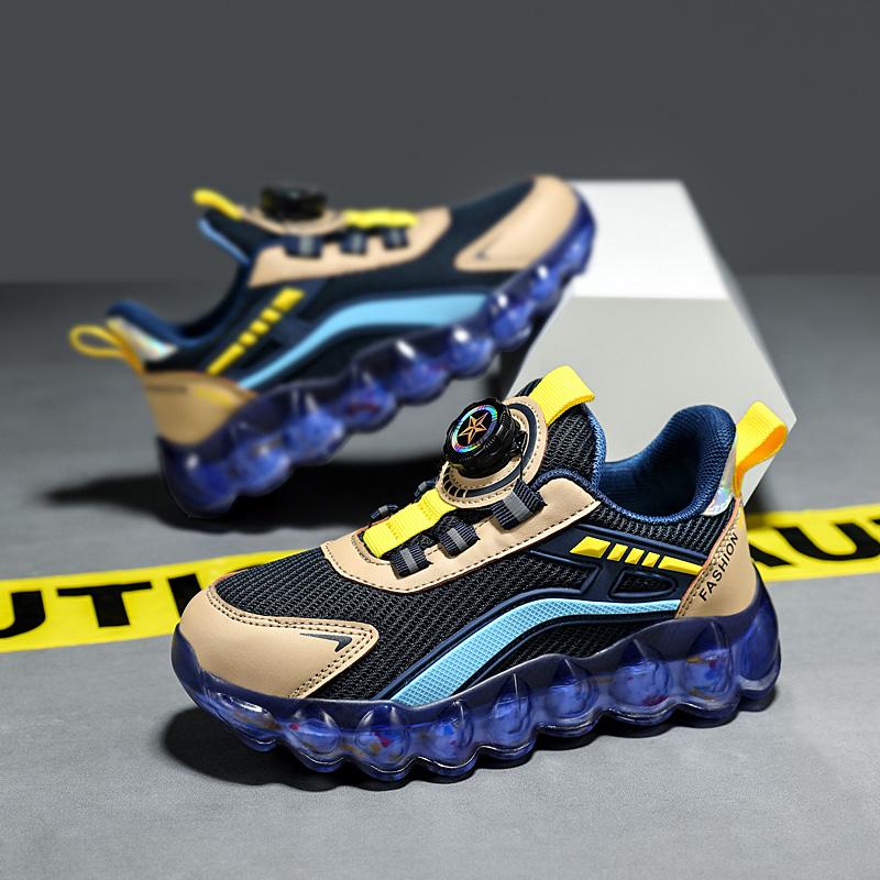 Новые детские модные дышащие повседневные спортивные туфли с вращающимися пуговицами для студентов, мальчиков и девочек, удобные кроссовки для бега на мягкой подошве