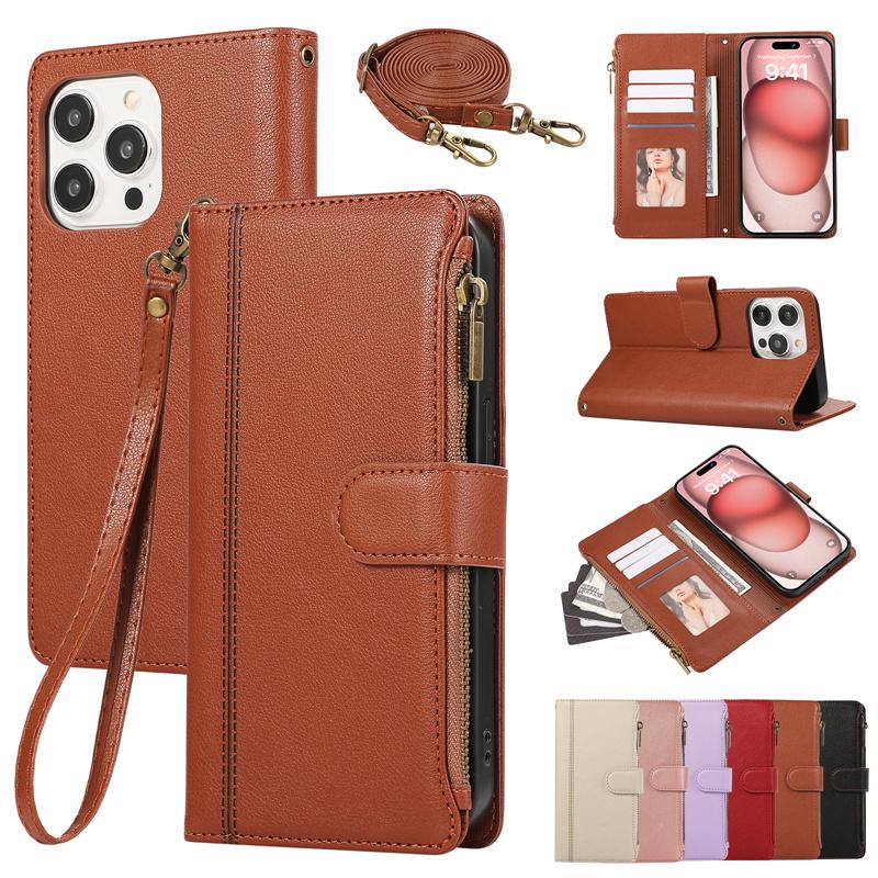 Crossbody Wrist Strap Leather Phone Case for IPhone 13 12 Mini 16 15 14 11 Pro Max XS X XR 8 Plus Wallet with Card Holder Cover