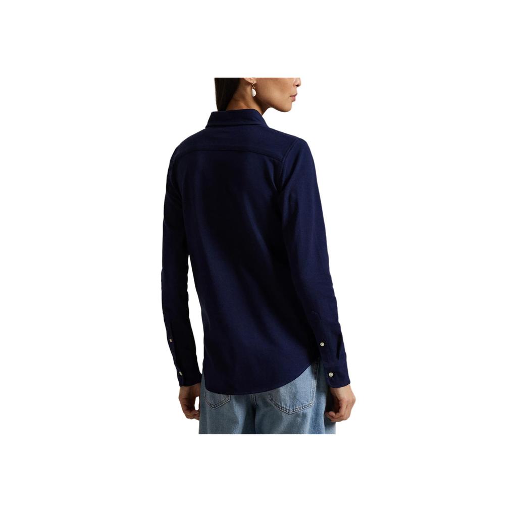 Polo Ralph Lauren Облегающая хлопковая вязаная рубашка Оксфорд с длинным рукавом Женские рубашки Темно-синий 211924258-016