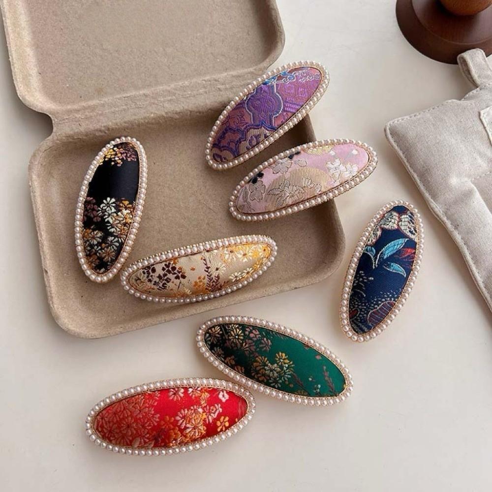 Chinese Style Songzhen Hair Clip Gold Silk Fabric Silk Hair Clip Elegant Pearl Inlay Hairpin Gift
