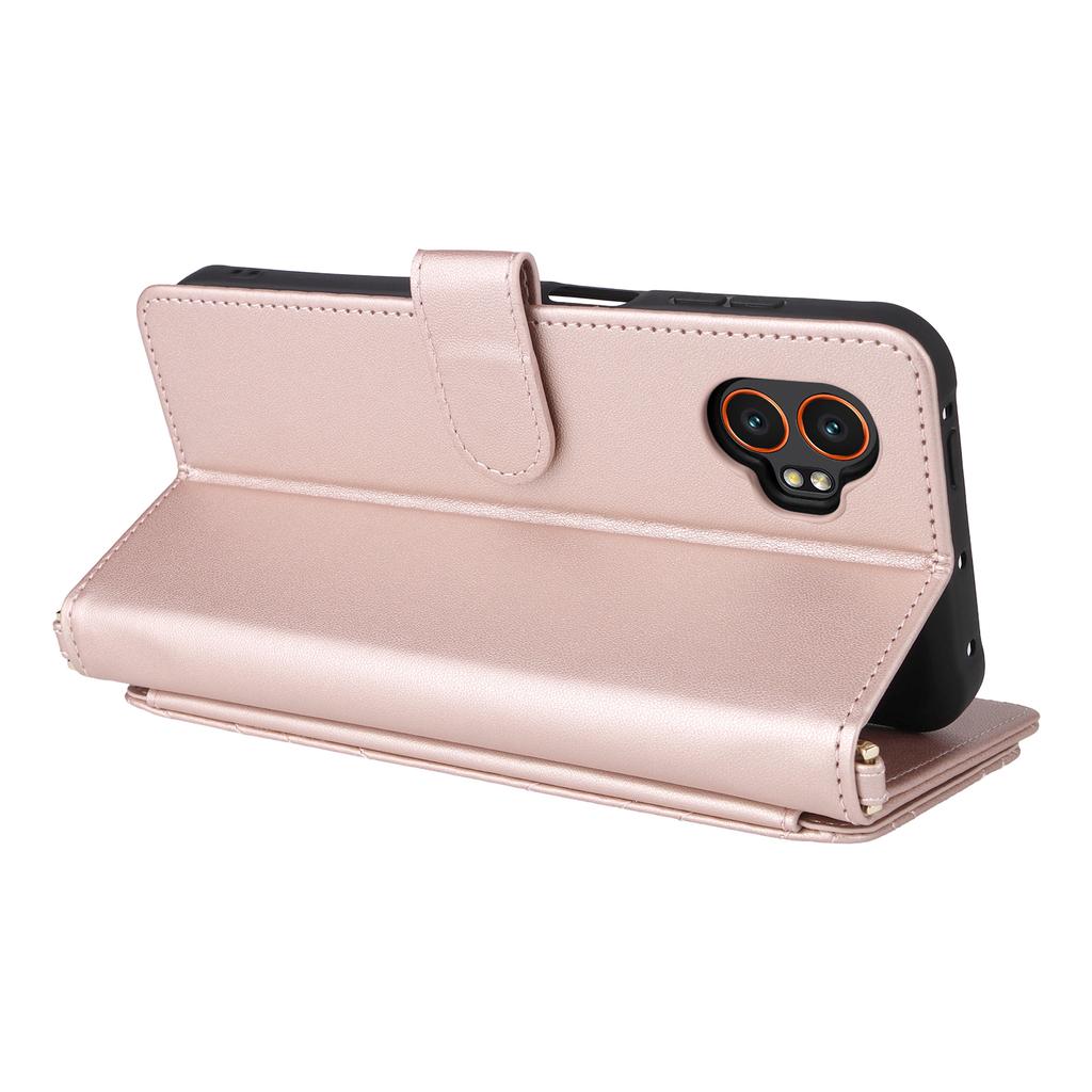 For Samsung Galaxy XCover7 Pro Wallet Case with Shoulder/Wrist Strap Leather Phone Cover Stand