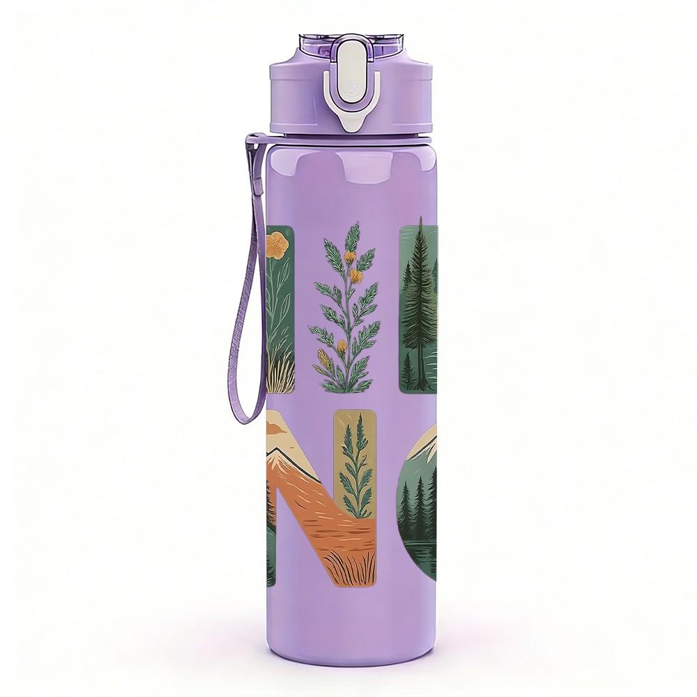 1PC Hiking King Forest Outdoor Print 750ml Color Plastic Sports Water Bottle Leakproof Flip Straw Lid Suitable for Sports Office Home Use