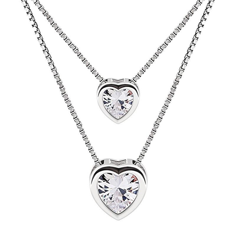 Sterling Double Heart Pendant Necklace With Layered Chain Women Valentine Gift