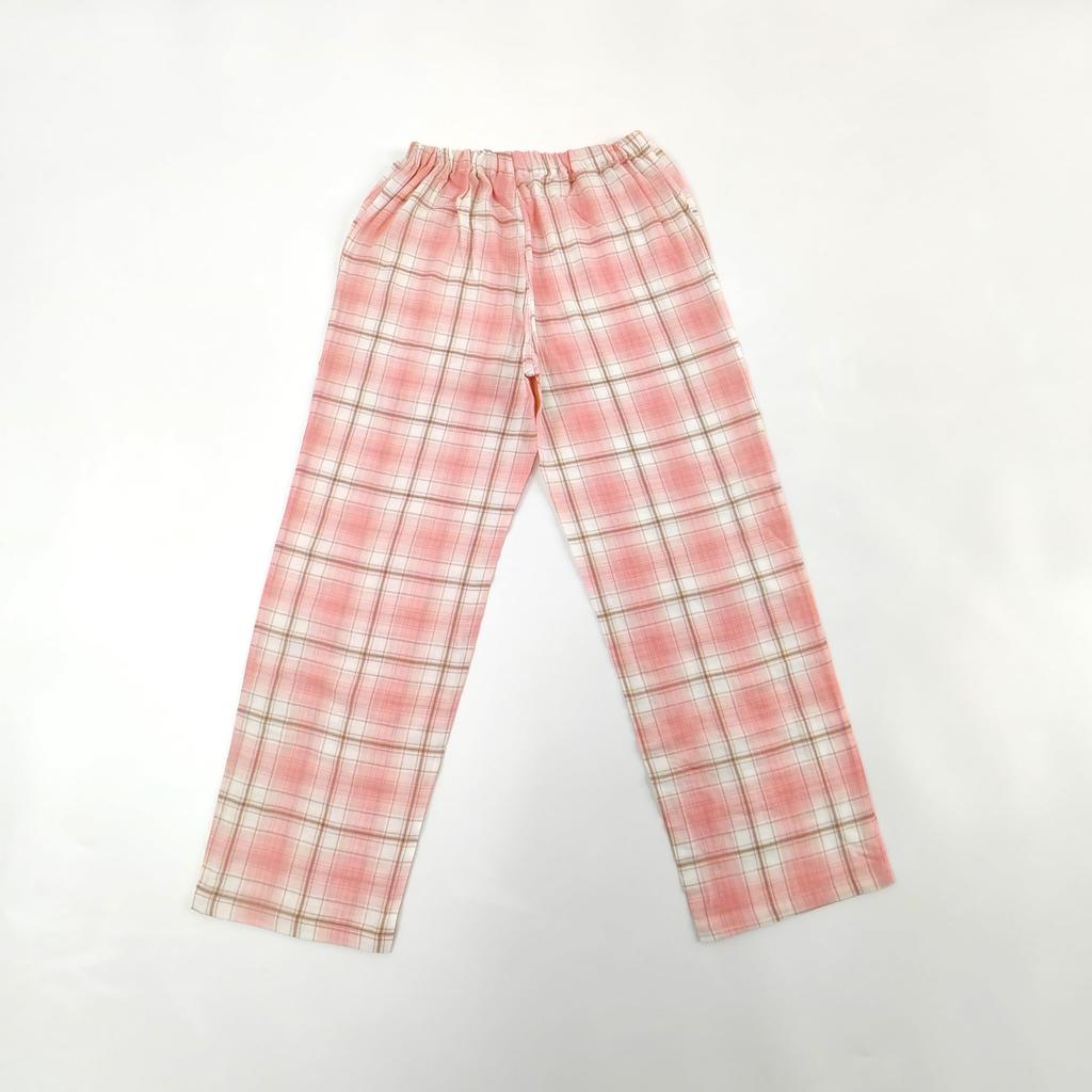 Takihyo EDWIN Long Sleeve Pajama Double Check Shirt Pink Women's Set, 100% Cotton, Gauze, Pattern, Open-Front Pajamas,