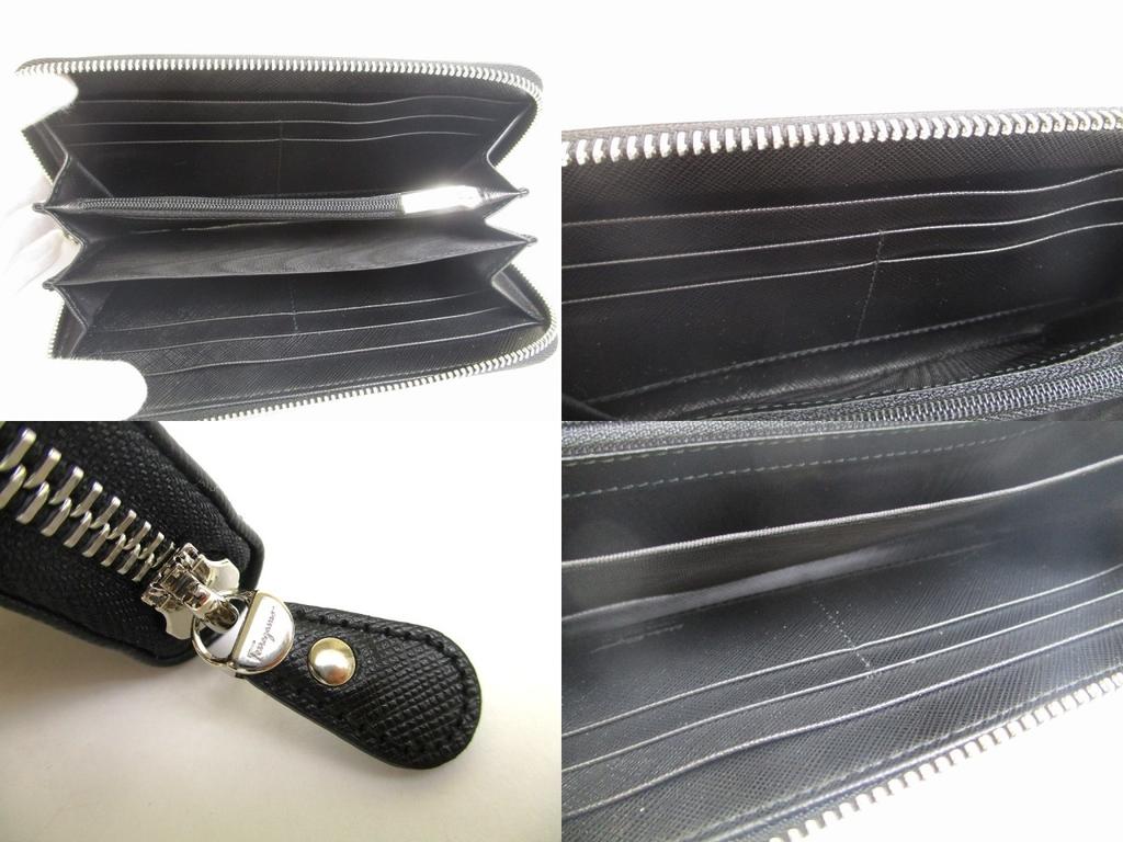 Оригинальный кошелек Salvatore Ferragamo Gancini из черной кожи с серебристой фурнитурой, на круговой молнии #a683 Восстановленный