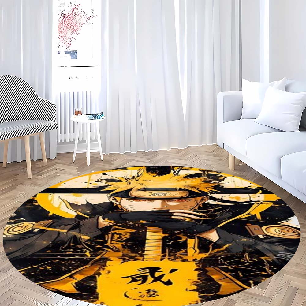 Popular Anime Naruto Circular Carpet Fashion Pattern Soft Plush Rug Non-Skid Mat For Boys Kids Bedroom Living Room Home Decor