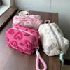 Cute Heart Plush Makeup Bag with Lanyard Lipsticks Storage Bag Women Clutch Cosmetic Organizer Travel Portable Toiletries Bag