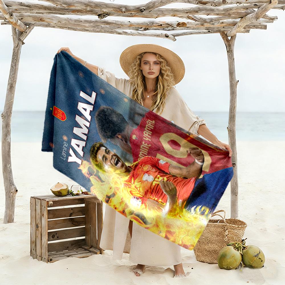 Lamine Yamal Soccer Player Action Beach Towel High Absorbency & Quick-Dry Comfortable Lightweight Suitable for Swimming, Gym, Camping, Yoga Vacation