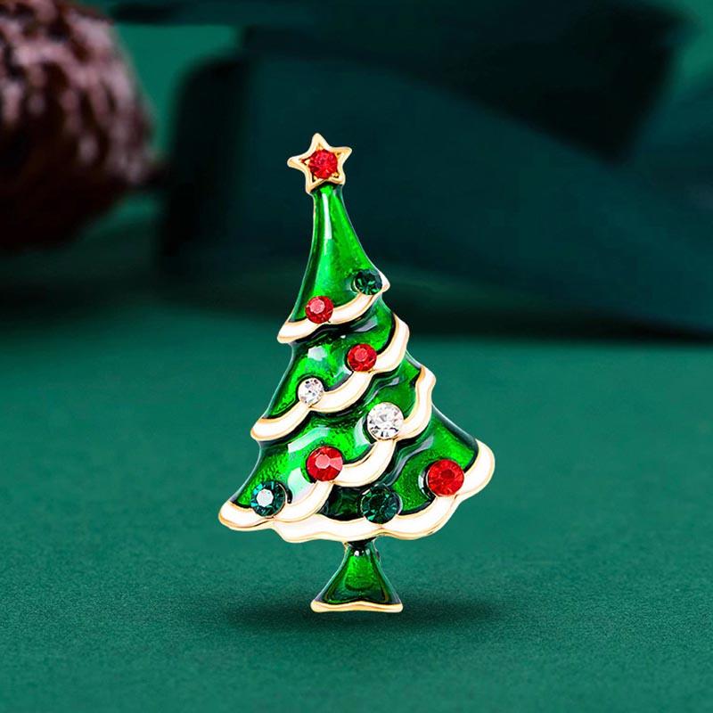 1PC Red Brooches Lapel Pin Corsage Christmas Tree Imitation Rhinestone Trend Enamel Jewelry