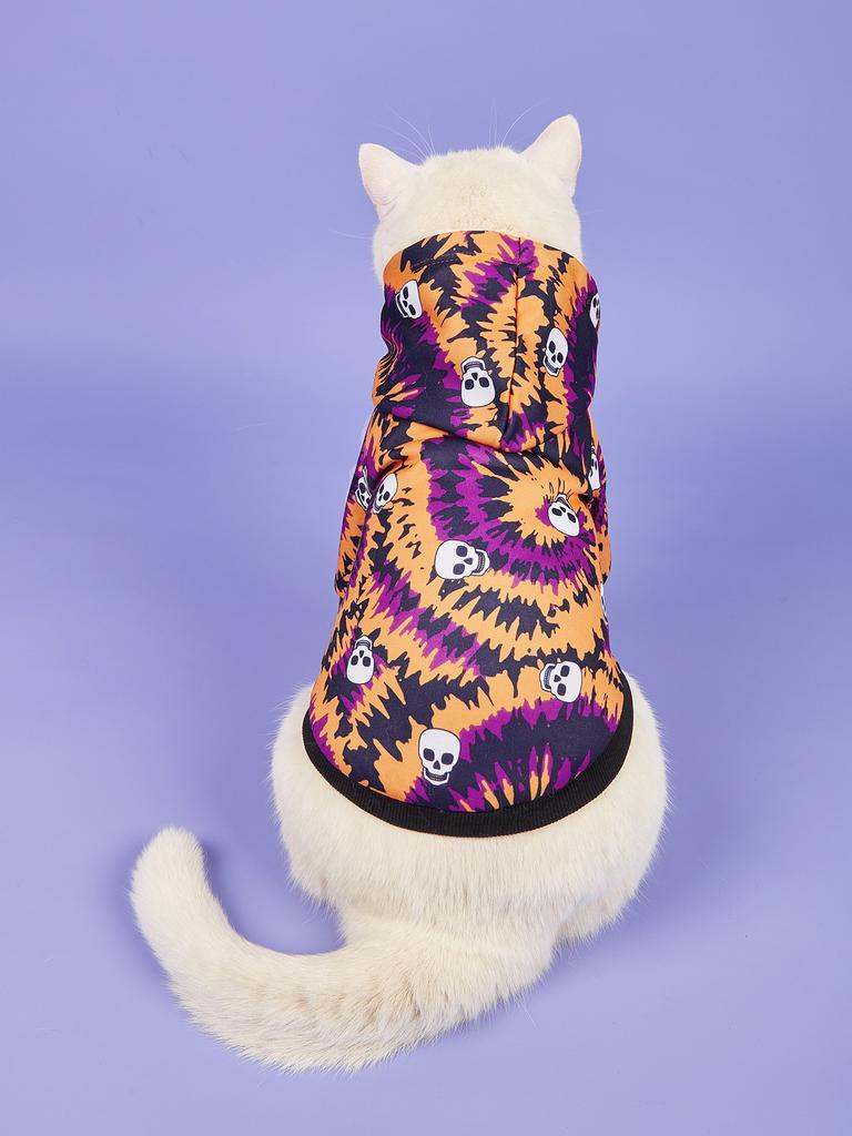Halloween Pet Streetwear Printed Skull Dog Hoodie and Cat Hooded Shirt Party Costume for Puppy and Kitten