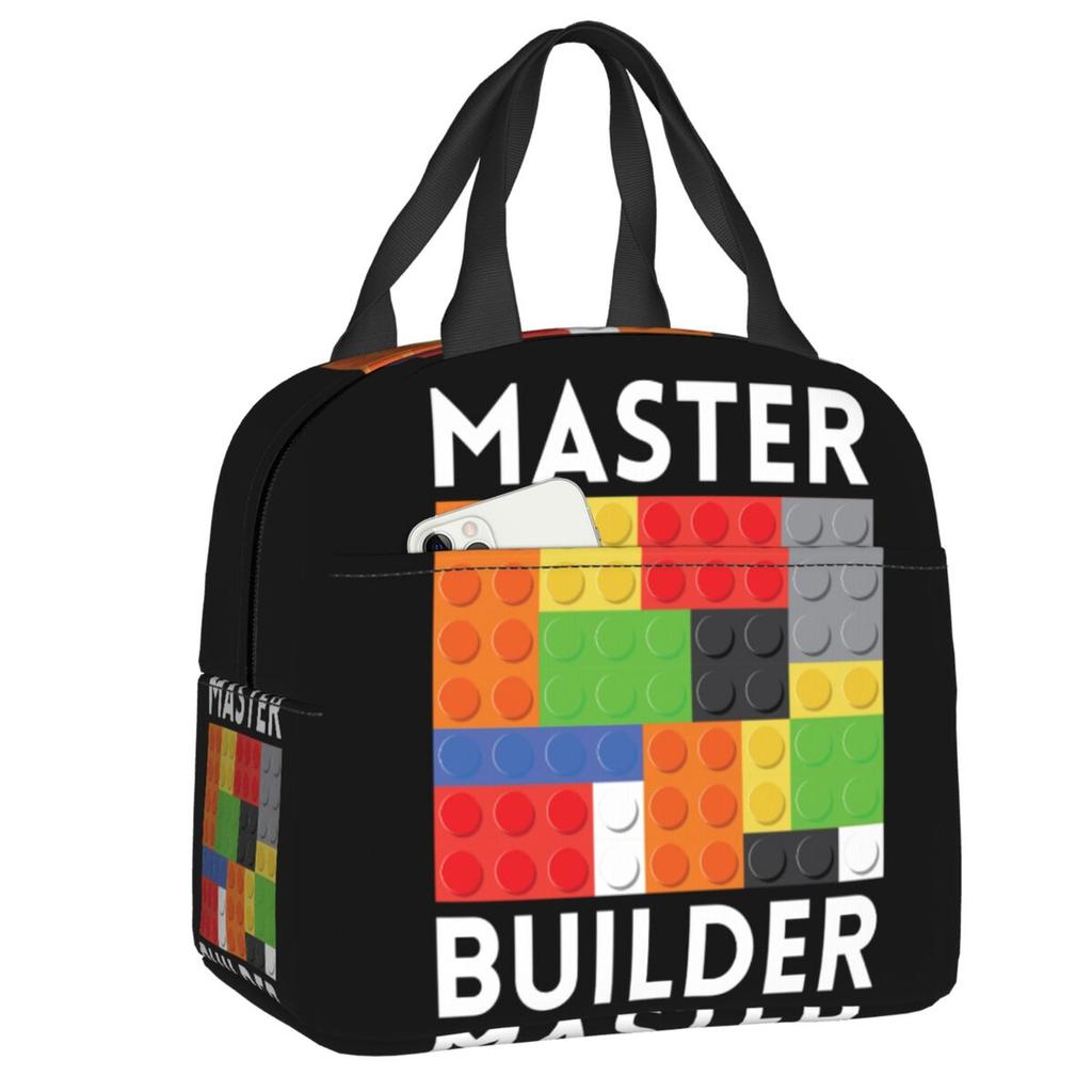 Персонализированный набор строительных блоков Master Builder, изолированная сумка-ланчбокс для женщин, многоразовый охладитель, термосумка для еды, ланч-бокс для детей