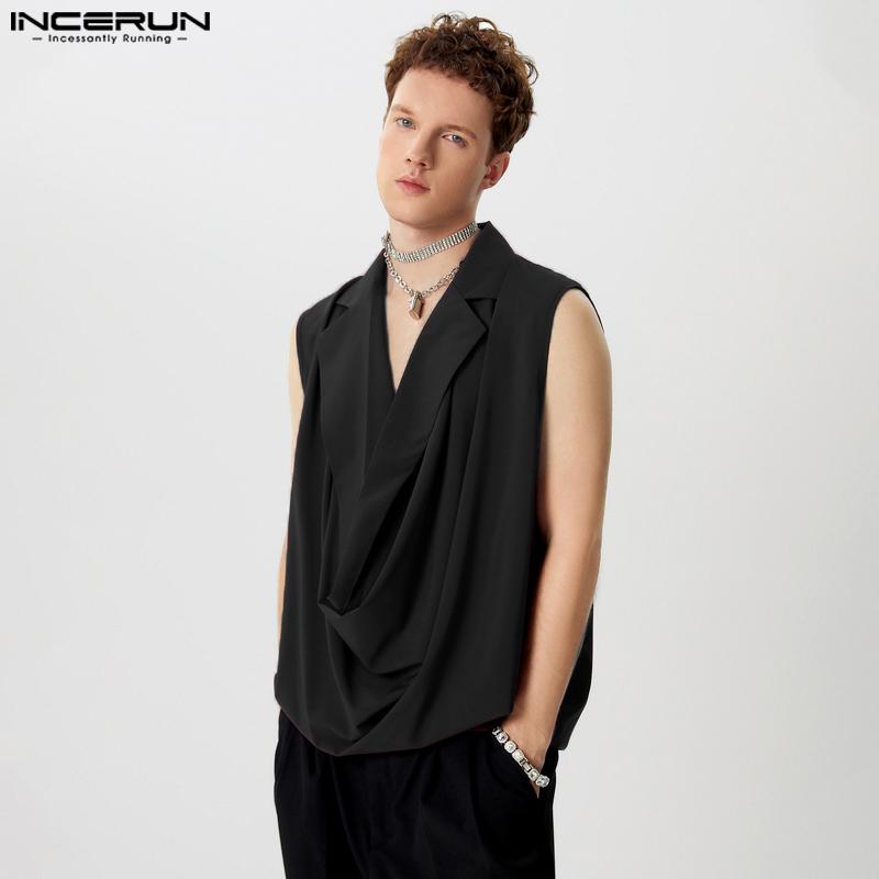 INCERUN Мужские свободные майки без рукавов с вырезом-хомутиком и глубоким V-образным вырезом