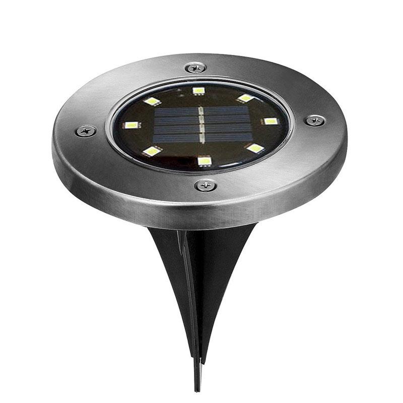 1PC/4PCS 8 LED Outdoor Solar-Powered Lawn Pin Lamp with Warm White Light Stainless Steel Yard Garden Light Decoration